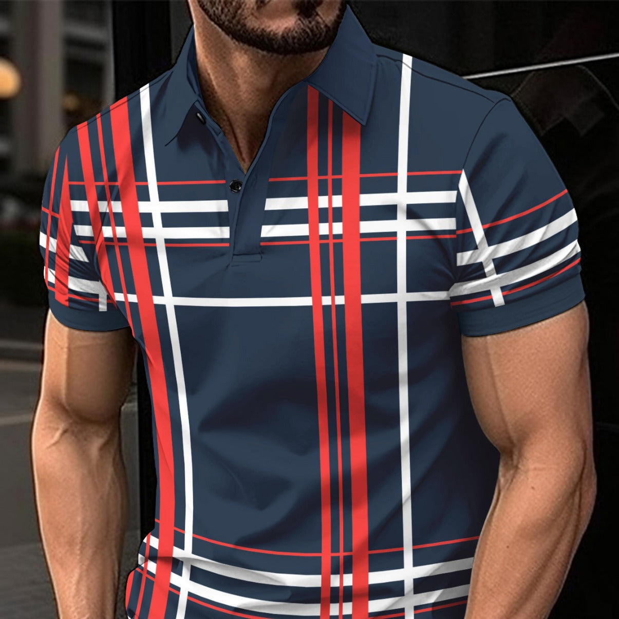 Men's Printed Lapel Button Sport Short Sleeved Shirt - Eloy Royal