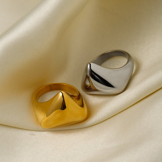 18K Gold Stainless Steel Glossy Irregular Triangle Ring