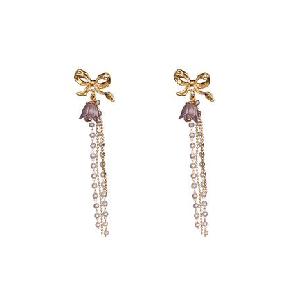 Romantic Earrings Lavender Linglan Pearl Tassel Ear Clip