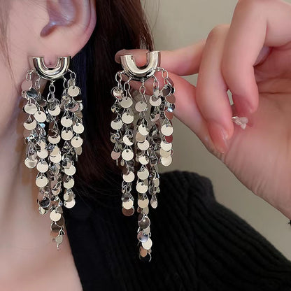 Exaggerated Sequined Tassel Earrings Women's Design Fashion