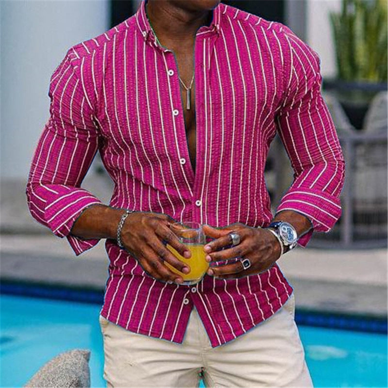 Men's Cardigan 3D Printed Long Sleeve Casual Slim-fitting Type Long Sleeve Lapel Plaid Shirt - Eloy Royal