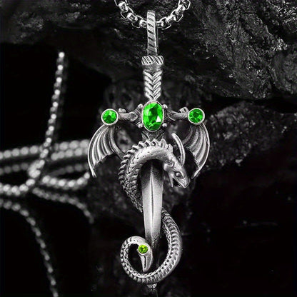 Fashion Jewelry Retro Gem Dragon Sword Stainless Steel Chain Necklace