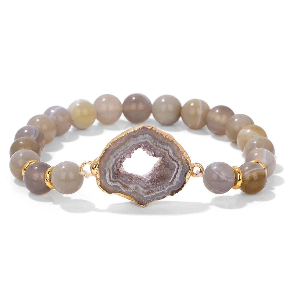 Agate Beads Vug Stone Bracelet Women