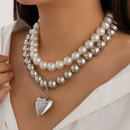 Ornament Pearl Heart Clavicle Chain Beaded Heart-shaped