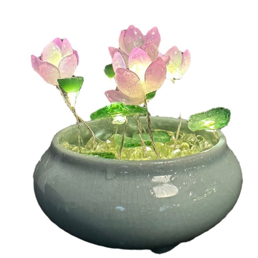 Glass Lotus Small Night Lamp Diy Lotus Ornaments - Eloy Royal