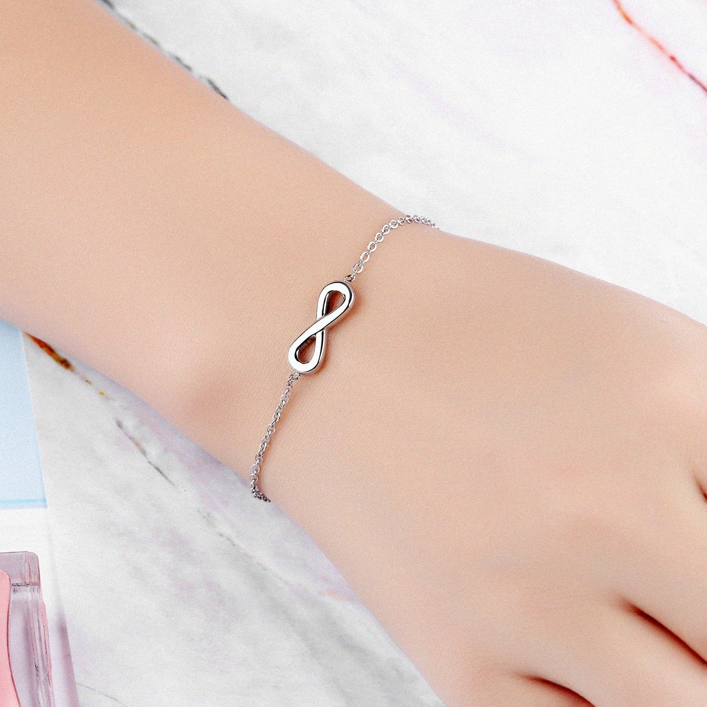 Infinite 8 Words Simple Titanium Steel Rose Gold Plated Bracelet