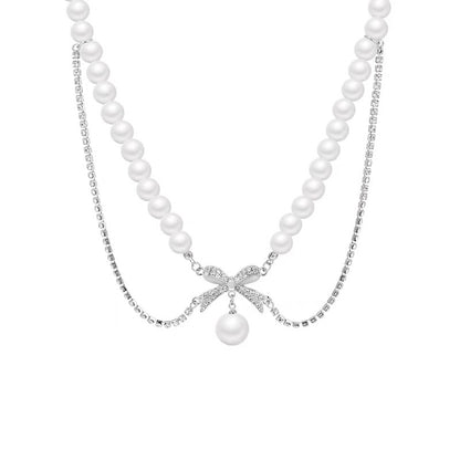 Women's Bow Stitching Pearl Necklace