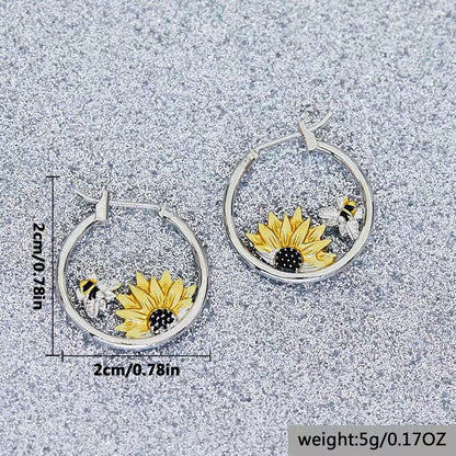 Sunflower Bee Round Ring Earrings Color Meiko