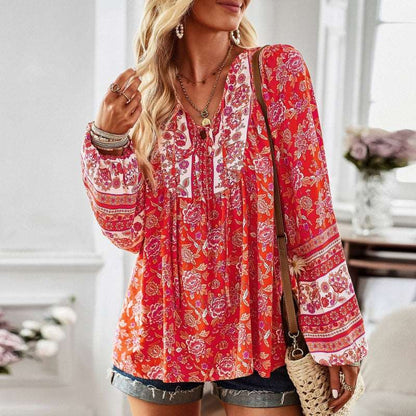 European And American Women's Clothing Printed Long Sleeve Shirt