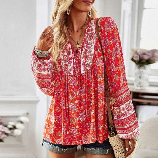 European And American Women's Clothing Printed Long Sleeve Shirt