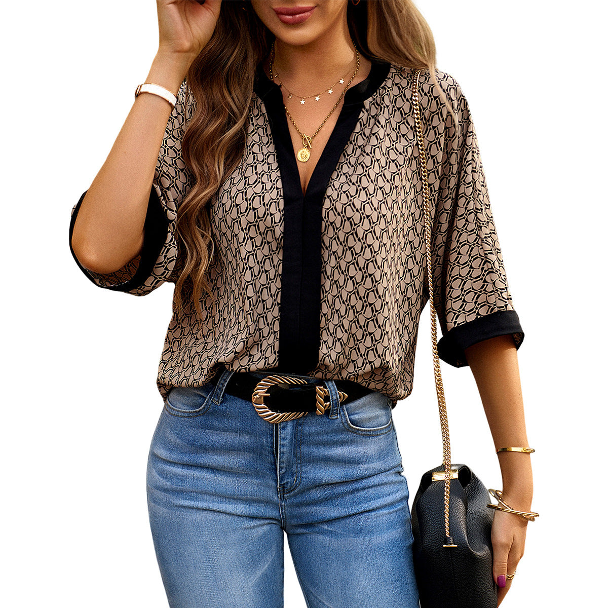 Women's Fashion Printed Shirt Short Sleeve Top - Eloy Royal