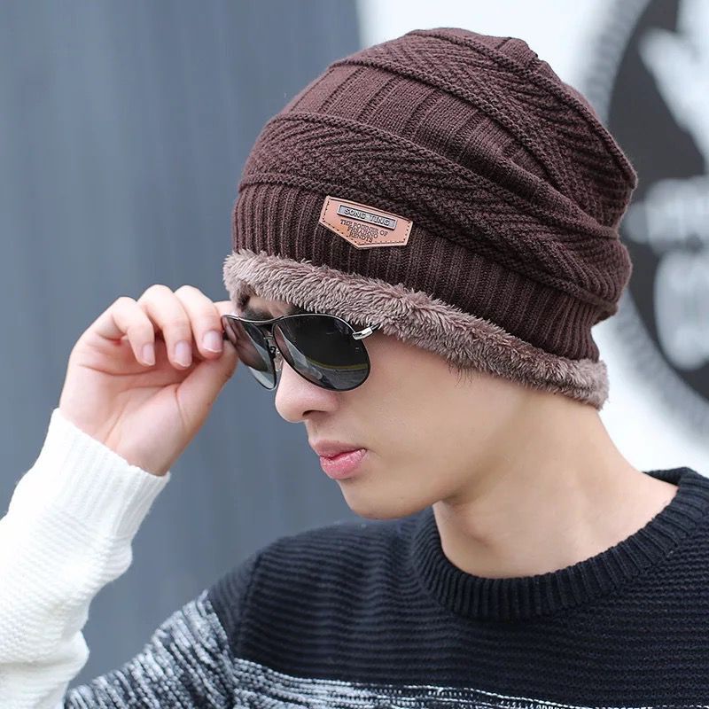 Hat Men&#039;s Winter Knitted Wool Hat Fleece-lined Thickened Korean Style Fashionable Warm Cold-proof Cycling Men&#039;s Cotton Hat In Autumn And Winter