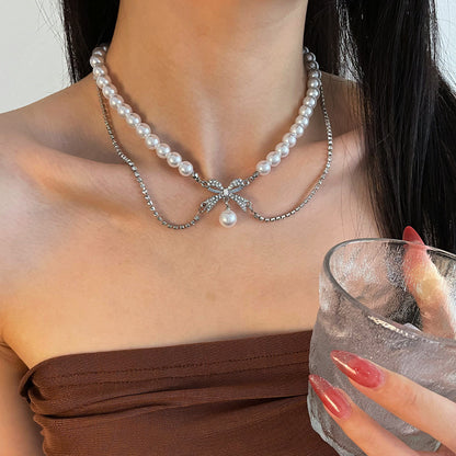 Women's Bow Stitching Pearl Necklace