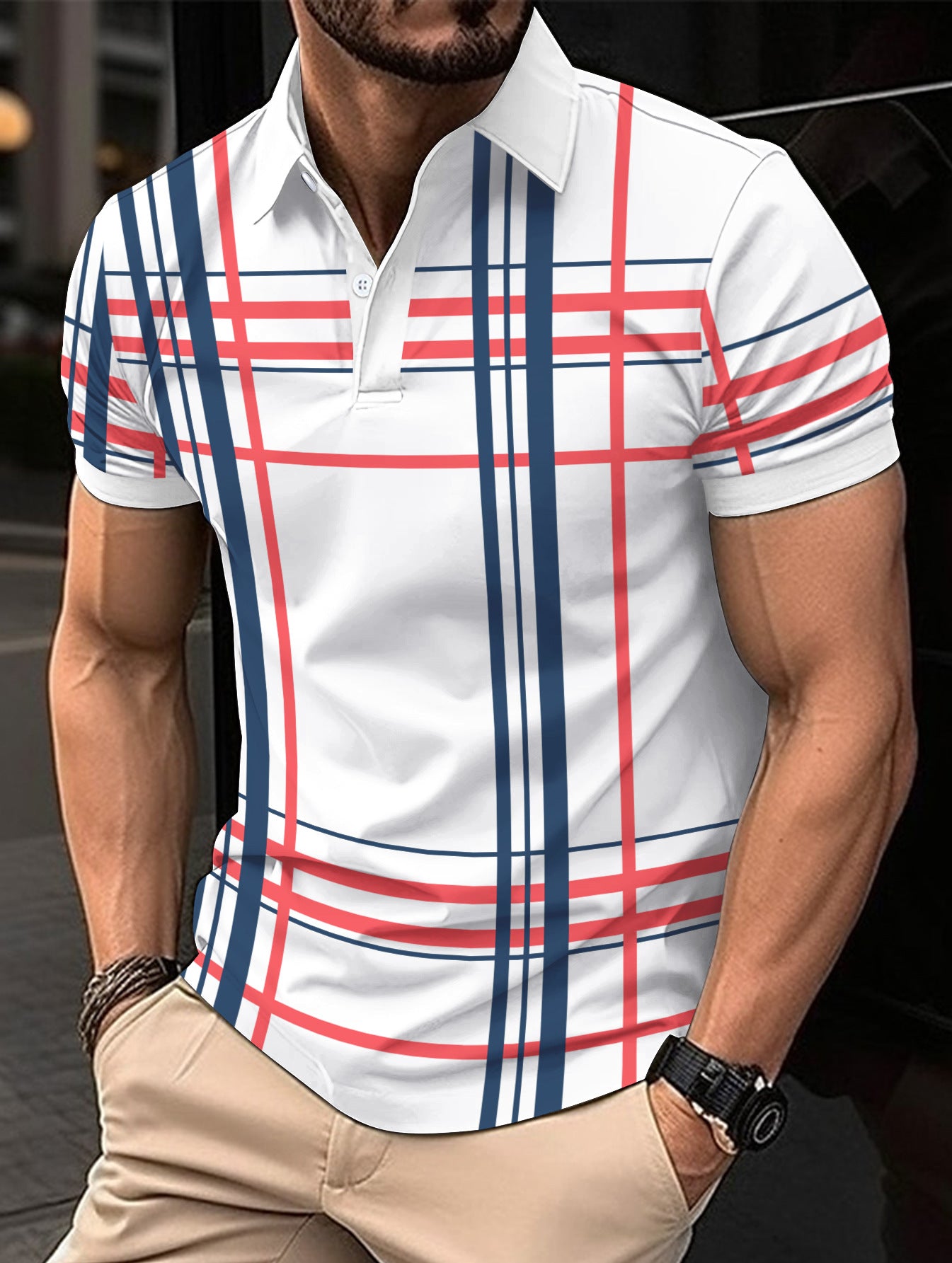 Men's Printed Lapel Button Sport Short Sleeved Shirt - Eloy Royal