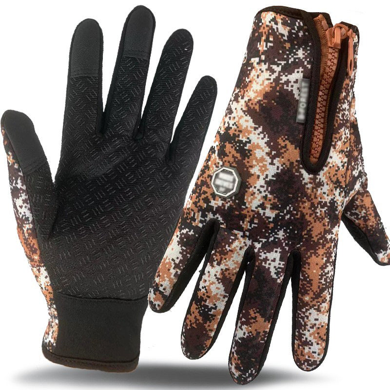 Touch Screen Gloves Winter Warm Fleece Gloves Men&#039;s And Women&#039;s Riding Outdoor Sports Non-slip Snow Mountaineering Zipper Motorcycle