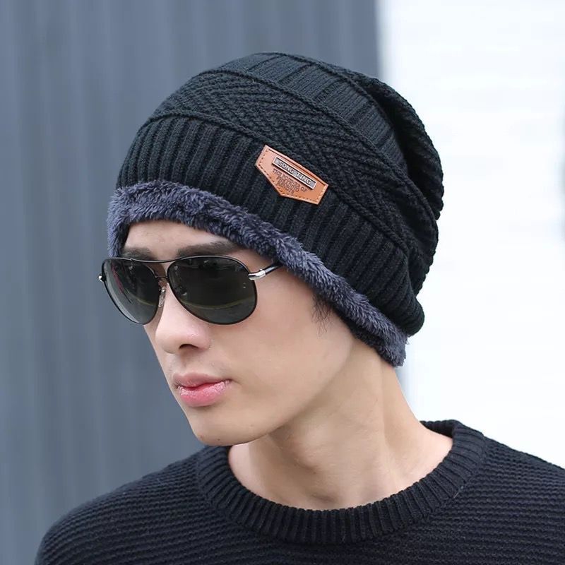 Hat Men&#039;s Winter Knitted Wool Hat Fleece-lined Thickened Korean Style Fashionable Warm Cold-proof Cycling Men&#039;s Cotton Hat In Autumn And Winter