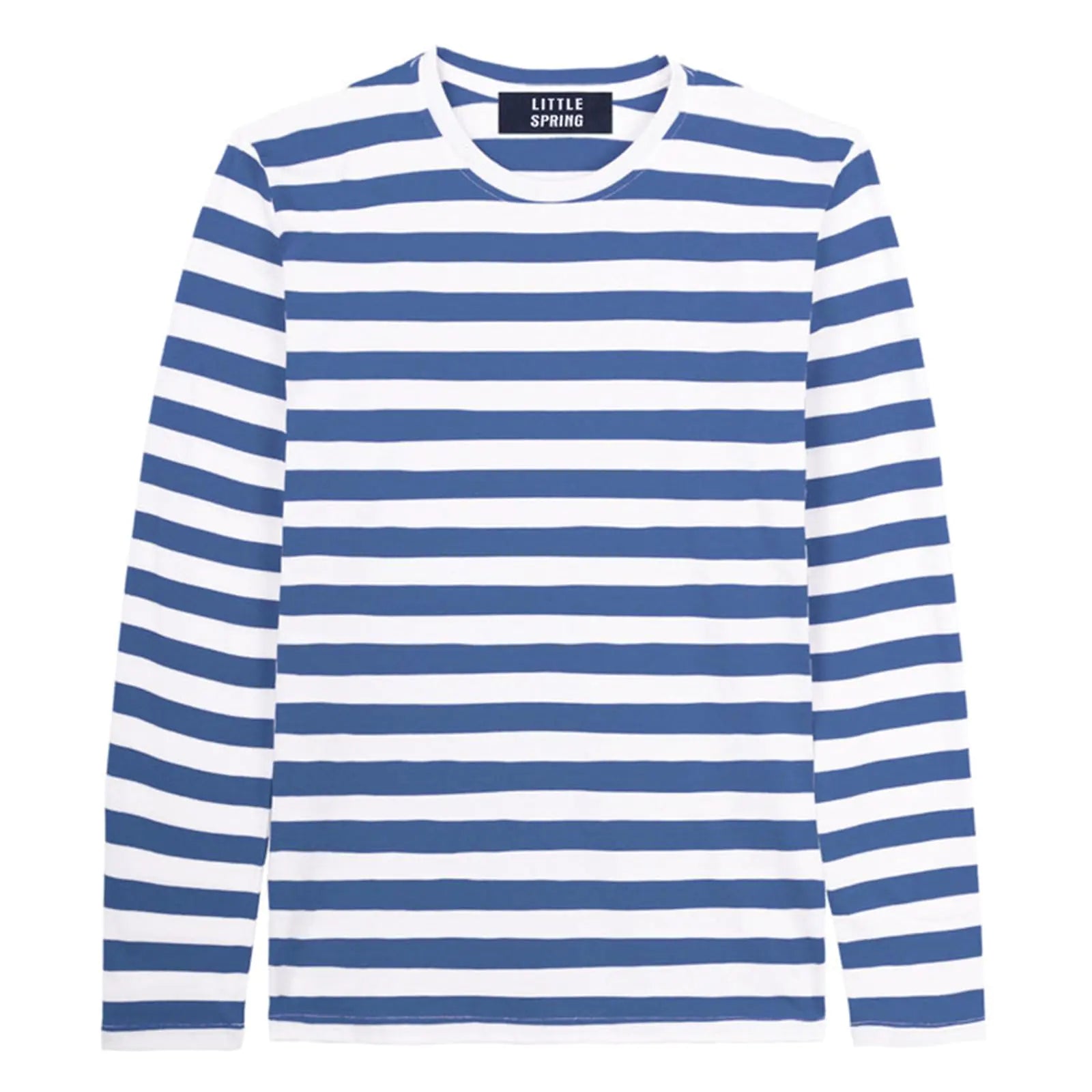 LittleSpring Mens Striped T Shirt Long Sleeve Cotton Shirt Blue and White Crewneck Tee Shirt 3XL