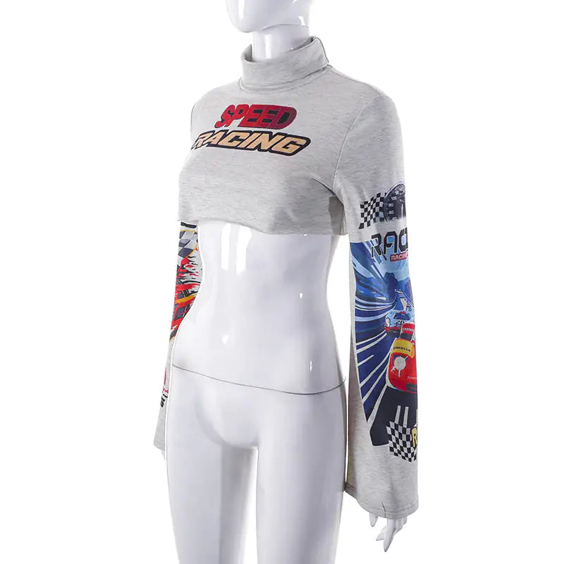 Speed Racing Cropped Knit Turtleneck Top - Eloy Royal