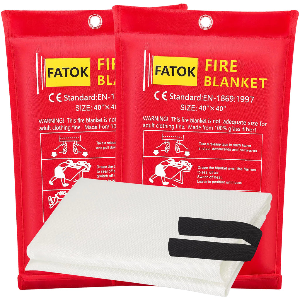 FATOK Kitchen Fire Blanket for Home Safety 2 Pack Emergency Fire Suppression Blankets for Kitchen 40” x 40” Fiberglass Fire Blankets (2-Pack) 2-pack