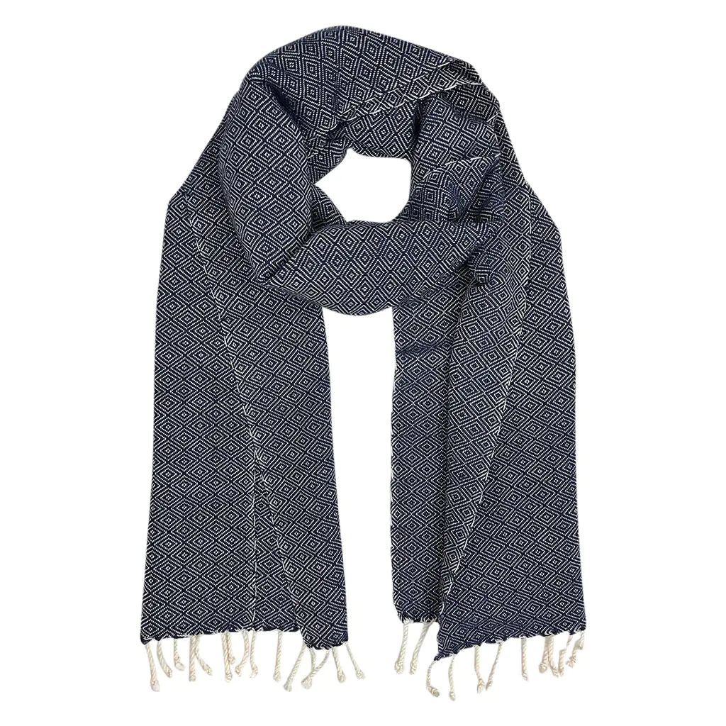Organic Cotton Diamond Scarf Navy
