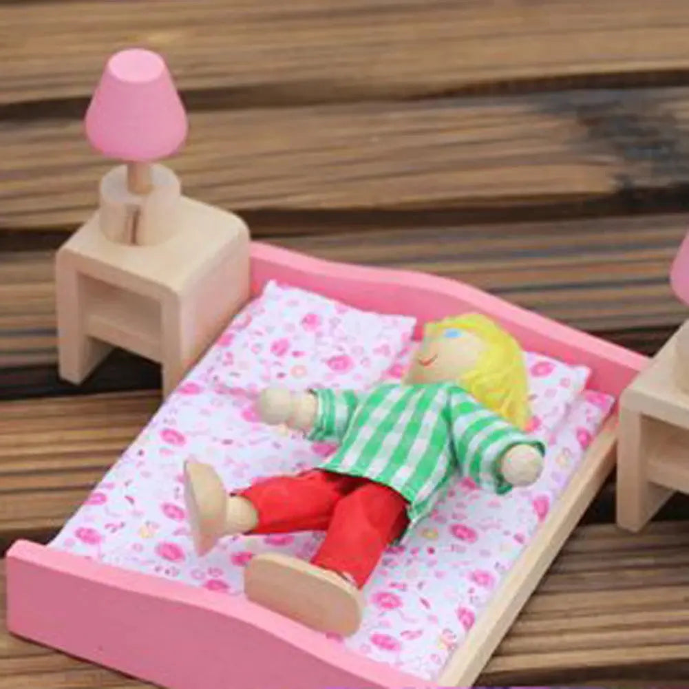 Pink Bathroom Furniture Bunk Bed House Furniture for Dolls Wood Miniature Furniture Wooden Toys for Children Birthday Xmas Gifts - Eloy Royal