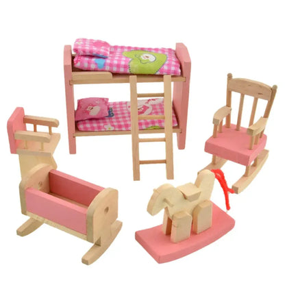 Pink Bathroom Furniture Bunk Bed House Furniture for Dolls Wood Miniature Furniture Wooden Toys for Children Birthday Xmas Gifts - Eloy Royal