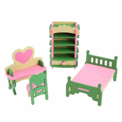 Pink Bathroom Furniture Bunk Bed House Furniture for Dolls Wood Miniature Furniture Wooden Toys for Children Birthday Xmas Gifts - Eloy Royal