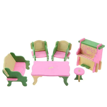 Pink Bathroom Furniture Bunk Bed House Furniture for Dolls Wood Miniature Furniture Wooden Toys for Children Birthday Xmas Gifts - Eloy Royal