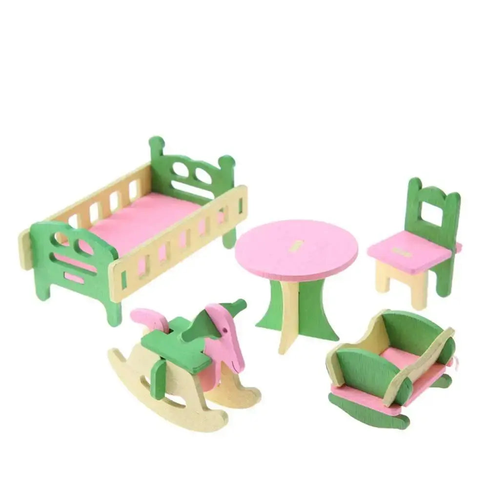 Pink Bathroom Furniture Bunk Bed House Furniture for Dolls Wood Miniature Furniture Wooden Toys for Children Birthday Xmas Gifts - Eloy Royal