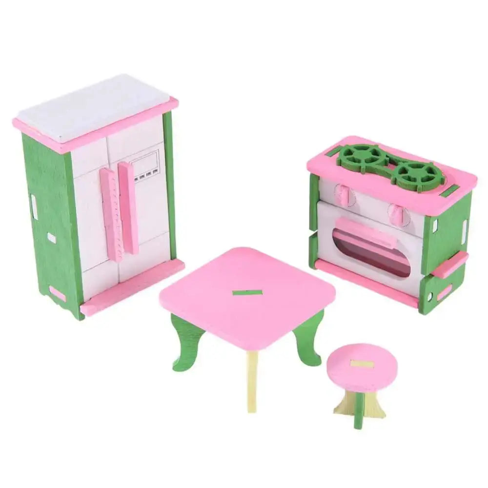 Pink Bathroom Furniture Bunk Bed House Furniture for Dolls Wood Miniature Furniture Wooden Toys for Children Birthday Xmas Gifts - Eloy Royal