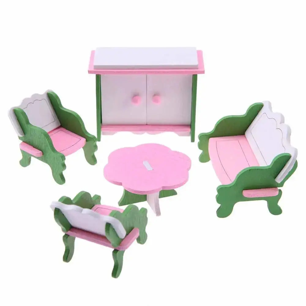 Pink Bathroom Furniture Bunk Bed House Furniture for Dolls Wood Miniature Furniture Wooden Toys for Children Birthday Xmas Gifts - Eloy Royal