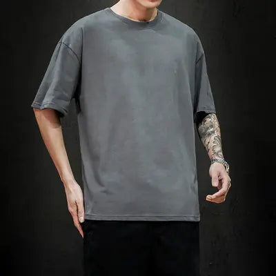Men's Casual Cotton Short Sleeve Tee - Oversized Streetwear T20999 Dark Gray M