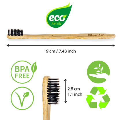 Bamboo Toothbrush Set 5-Pack - Bamboo Toothbrushes with Medium Bristles for Adults - Eco-Friendly, Biodegradable, Natural Wooden Toothbrushes with Black Charcoal Bristles