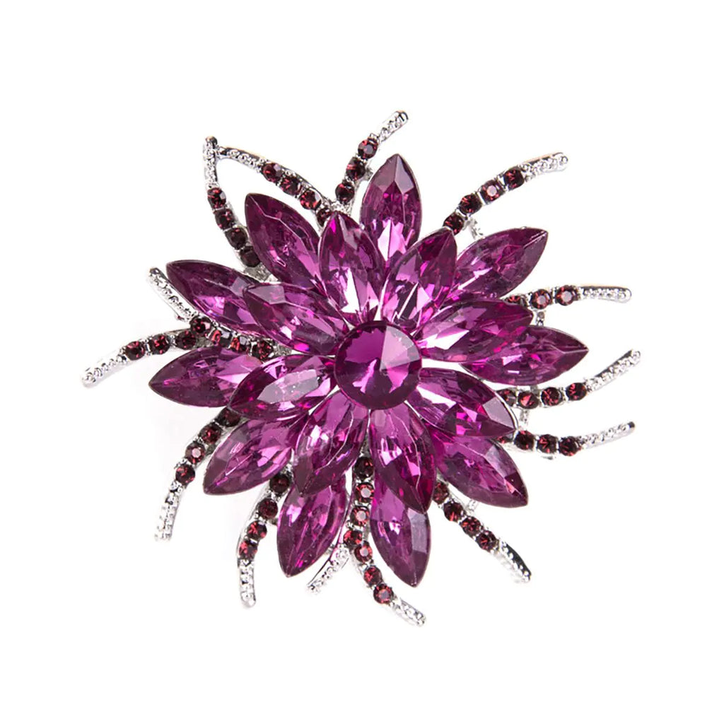 Rhinestone Sunflower Brooch Pin Red Pink Flower Brooch Stylish Crystal Brooch Elegant Clothing Hat Bag Accessories Jewerly for Women (Purple) Purple