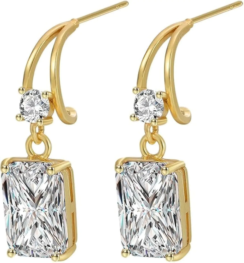 PICKBEAU Gold Hoop Earrings for Women | 14K Gold Plated Dainty Earrings S925 Sterling Silver Post Lightweight Drop Dangle Huggie Earrings Clover Drop