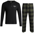 Lucky Brand Mens Pajama Set - 2 Piece Sleepwear Gift Box Set - Long Sleeve Shirt and Flannel Lounge Pants for Men (S-XL) Size X-Large Jet Blackfour Leaf Clover Plaid