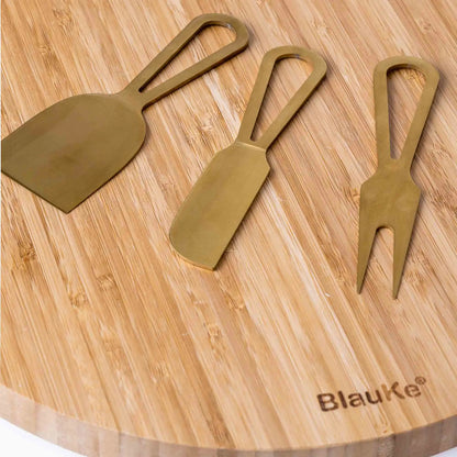 Bamboo Cheese Board and Knife Set with Magnetic Cutlery Storage - 13 inch Round Charcuterie Board - Eloy Royal