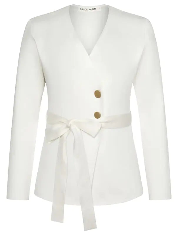 Women Lightweight Knit Cardigan Dressy Long Sleeve Blazer Business Casual Outfit Ivory XL