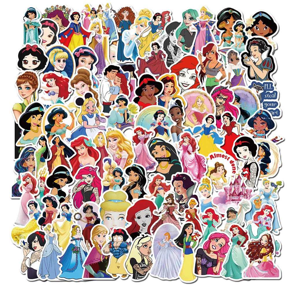 10/30/50/100PCS Disney Mix Cartoon Princess Sticker DIY Diary Laptop Luggage Skateboard Graffiti Decals Fun for Kid Toys