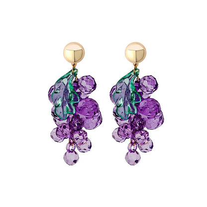 Kiss Jewelry Sweet Purple Grape Charm Drop Earrings for Women Korean Fashion INS Style Cute Fruits Summer Earring Party Gift