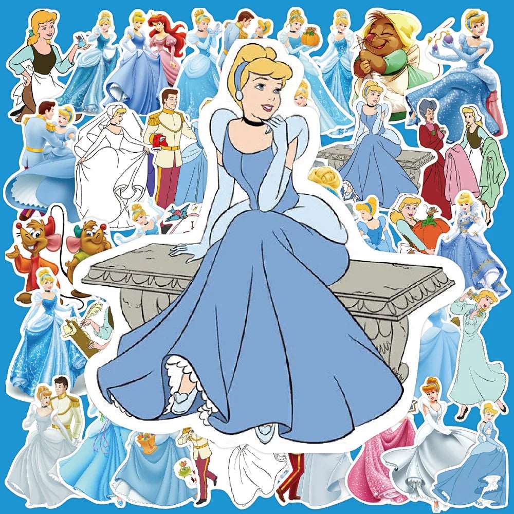 10/30/50PCS Disney Cinderella Anime Princess Cartoon Sticker DIY Laptop Luggage Skateboard Graffiti Decals Fun for Kid Toy