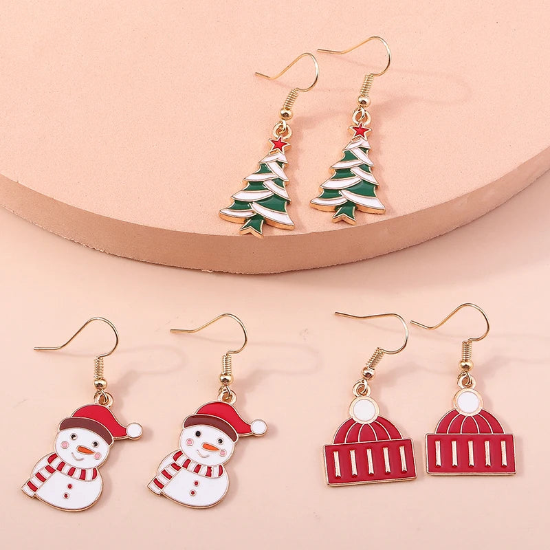 New Fashion Mix Styles Merry Christmas Drop Earrings for Women Christmas Tree Deer Santa Dangle Earrings New Year Jewelry Gifts