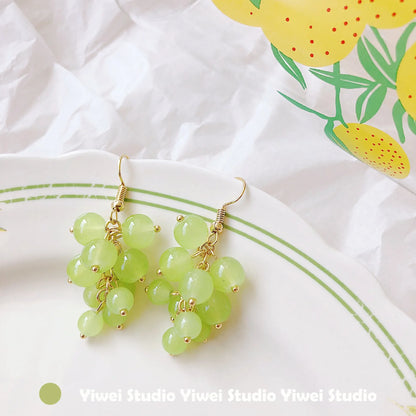 Cute Mini Grape Earrings for Women Simple Fruit Green Beads Drop Dangle Hook Earring Party Trendy Jewelry Accessories Gift