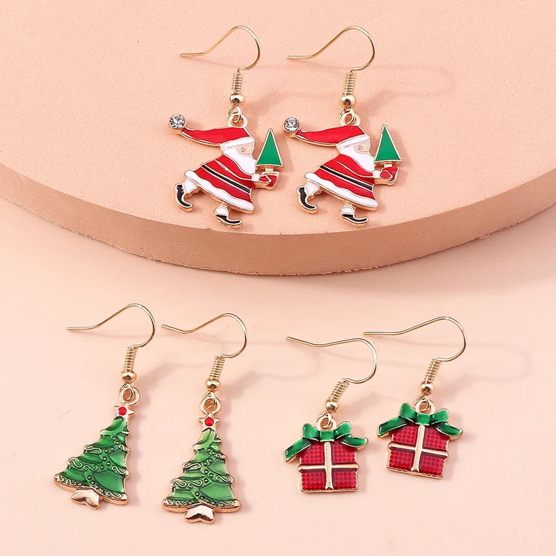 New Fashion Mix Styles Merry Christmas Drop Earrings for Women Christmas Tree Deer Santa Dangle Earrings New Year Jewelry Gifts