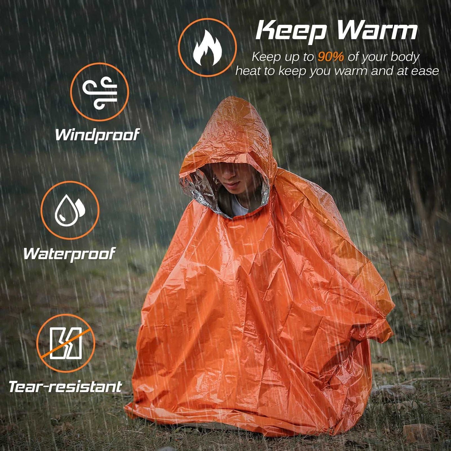 4/8pcs Emergency Rain Poncho Thermal Blanket Poncho Weather Proof Outdoor Survival Camping Gear Survival Gadgets