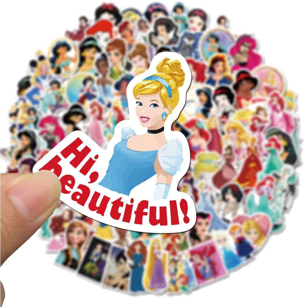 10/30/50/100PCS Disney Mix Cartoon Princess Sticker DIY Diary Laptop Luggage Skateboard Graffiti Decals Fun for Kid Toys