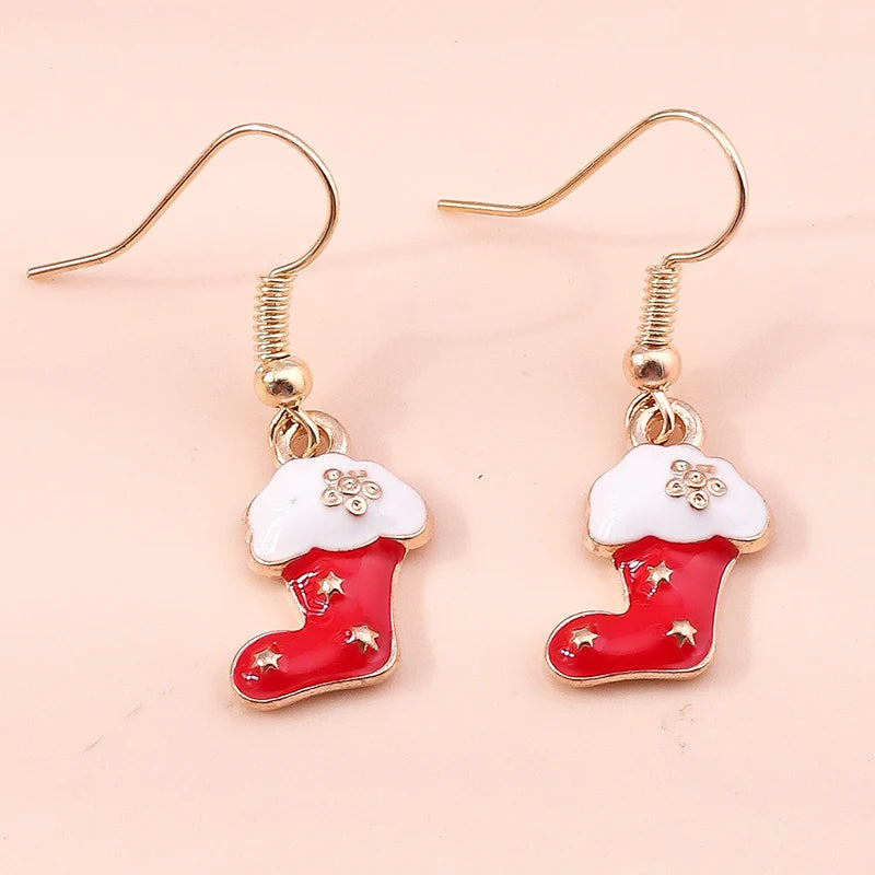 New Fashion Mix Styles Merry Christmas Drop Earrings for Women Christmas Tree Deer Santa Dangle Earrings New Year Jewelry Gifts