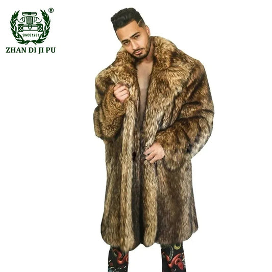 Mens Luxury Winter Faux Fur Long Trench Coat Jacket Warm Thicken Fluffy Faux Fuzzy Coat Cardigan Parka Outwear Chaquetas Hombre - Eloy Royal