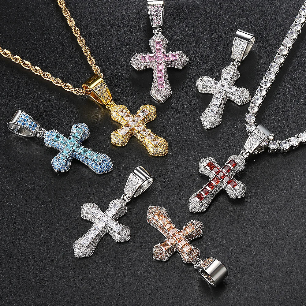 Hip Hop Iced Out AAA+ Cubic Zirconia Cross Pendant Necklace Rope Stainless Steel Chain on Neck Men Male Punk Rock Jewelry OHP155 - Eloy Royal