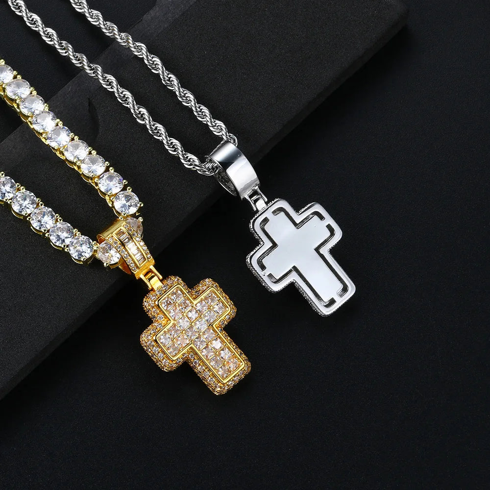 Hip Hop Iced Out AAA+ Cubic Zirconia Cross Pendant Necklace Rope Stainless Steel Chain on Neck Men Male Punk Rock Jewelry OHP155 - Eloy Royal